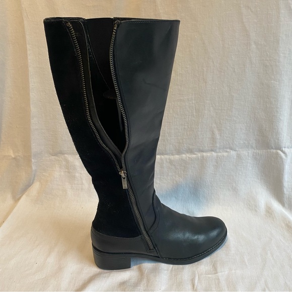Franco Sarto Black Leather Suede Block Heel Round Toe Boots Size 9 - Picture 7 of 10